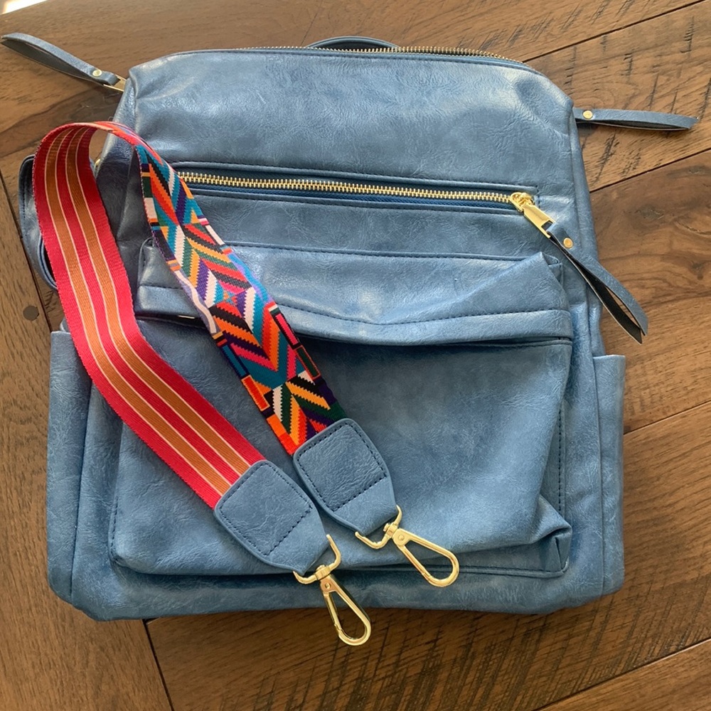 Blue Leather Backpack